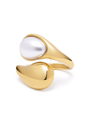 Nialaya Women's Ring Cuff Ring with Pearl in Gold Cuff Ring with Pearl in Gold One Size WRING_084